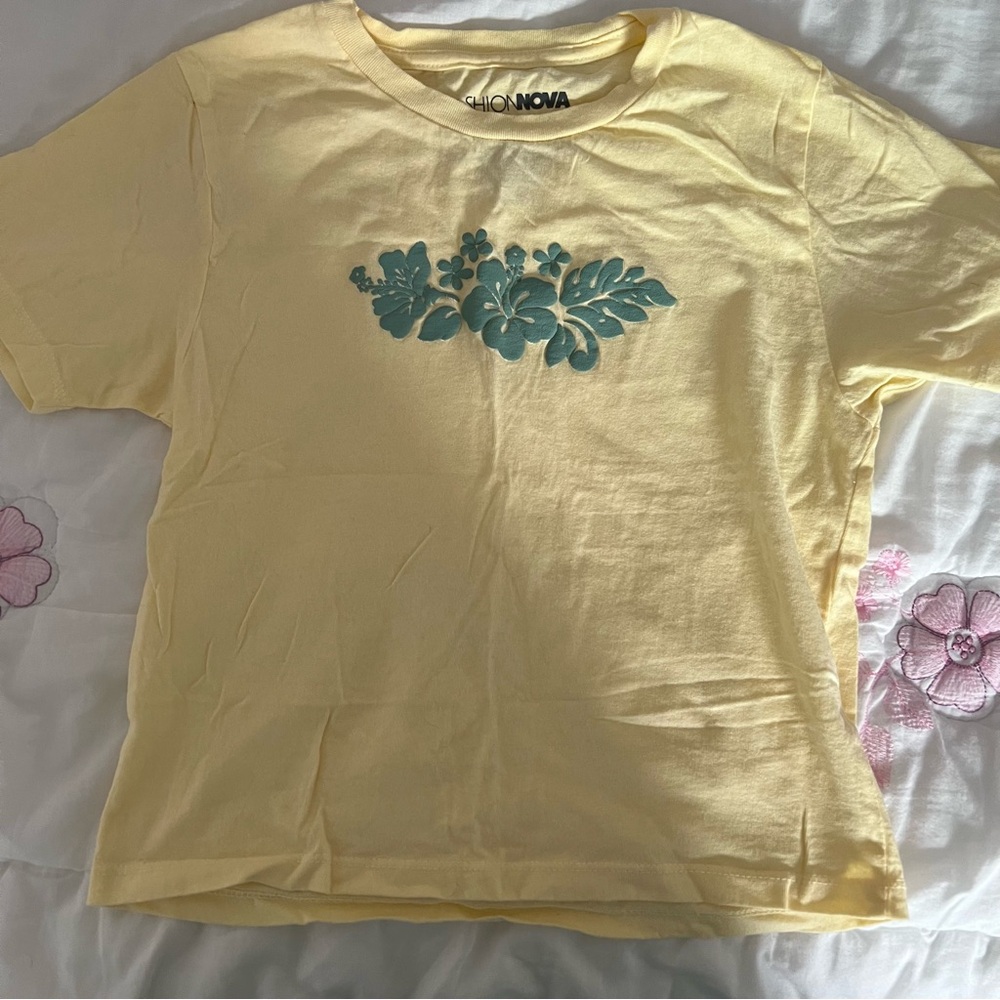 Fashion Nova Yellow Hibiscus Baby Tee